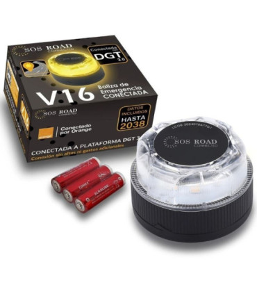 Luz baliza de emergencia para coche sos road connected el2024 v16/ homologada/ base imantada/ geolocalizable/ funciona a pilas