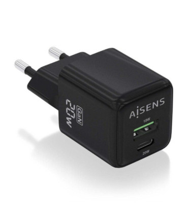 Cargador de pared gan aisens asch-20w2p011-bk/ 1xusb tipo-c/ 1xusb/ 20w