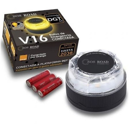 Luz baliza de emergencia para coche sos road connected el2024 v16/ homologada/ base imantada/ geolocalizable/ funciona a pilas