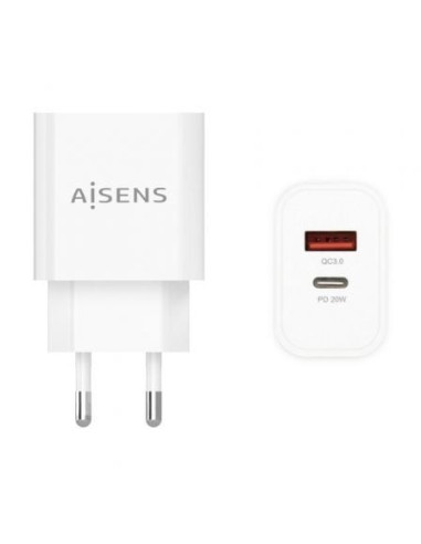 Cargador de pared aisens a110-0681/ 1xusb tipo-c/ 1xusb/ 20w