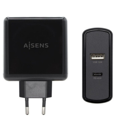Cargador de pared aisens asch-2pd45a-bk/ 1xusb tipo-c/ 1x usb/ 57w