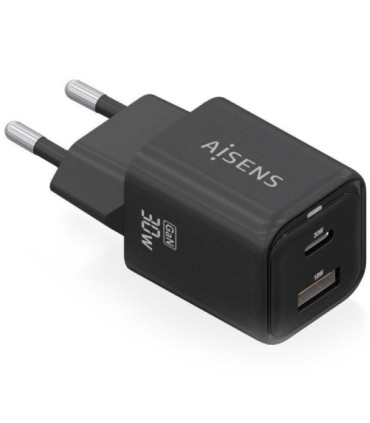 Cargador de pared gan aisens asch-30w2p021-bk/ 1xusb tipo-c/ 1xusb/ 30w