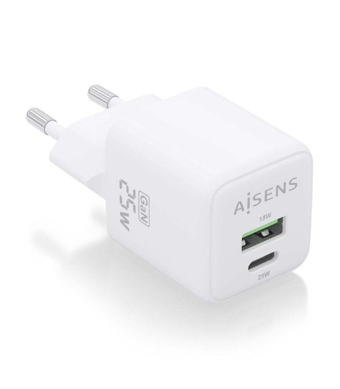 Cargador de pared gan aisens asch-25w2p014-w/ 1xusb tipo-c/ 1xusb/ 25w