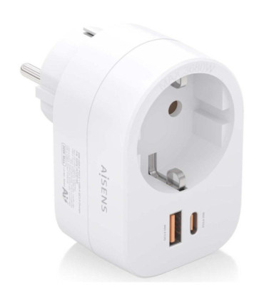 Enchufe aisens asps-1a1c06-w/ 1 toma de corriente/ 1 usb tipo-c pd/ 1 usb/ blanco