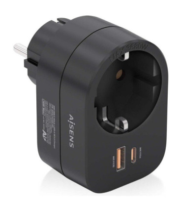 Enchufe aisens asps-1a1c07-bk/ 1 toma de corriente/ 1 usb tipo-c pd/ 1 usb/ negro