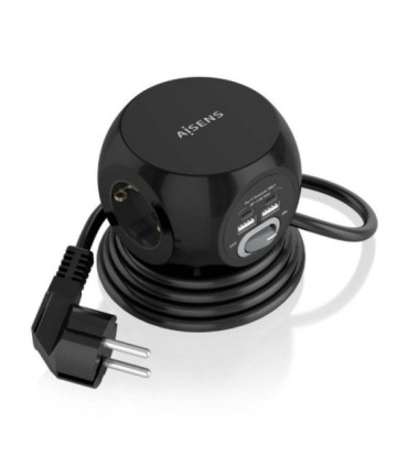 Regleta con interruptor aisens asps-2a2c05-bk/ 3 tomas de corriente/ 2 usb tipo-c/ 2 usb/ cable 1.4m/ negro