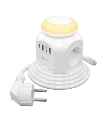 Regleta con interruptor y luz nocturna aisens asps-3a1cl01-w/ 4 tomas de corriente/ 1 usb tipo-c/ 3 usb/ cable 1.8m/ blanco