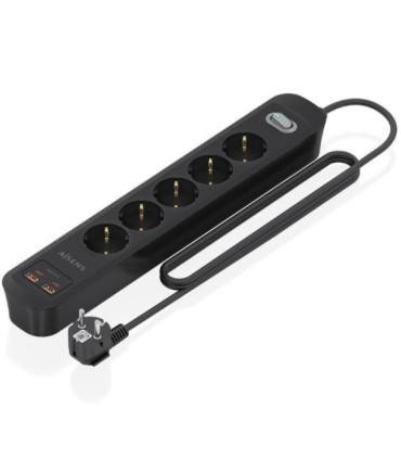 Regleta con interruptor aisens asps-2a2c15-bk/ 5 tomas de corriente/ 2 usb - 2 usb tipo-c/ cable 1.4m/ negro