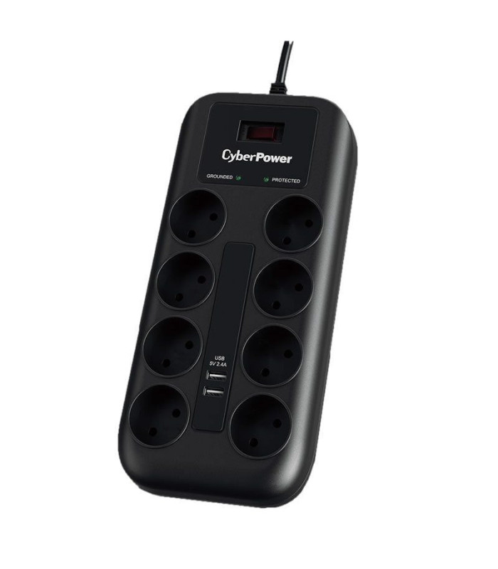 Regleta con interruptor cyberpower p0820sud0-de/ 8 tomas de corriente/ 2 usb/ cable 1.8m/ negra