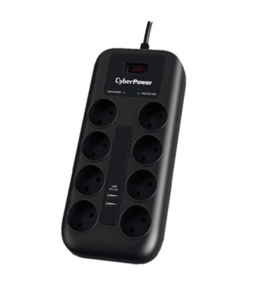 Regleta con interruptor cyberpower p0820sud0-de/ 8 tomas de corriente/ 2 usb/ cable 1.8m/ negra