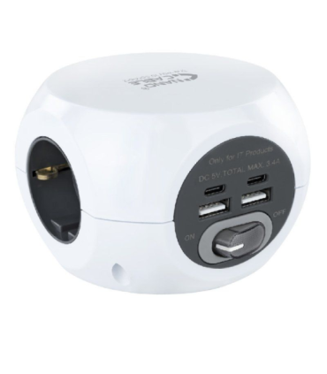 Regleta nanocable 10.37.0001/ 3 tomas de corriente/ 2 usb - 2 usb tipo-c/ cable 1.4m/ blanca
