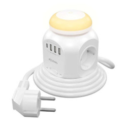 Regleta con interruptor y luz nocturna aisens asps-3a1cl01-w/ 4 tomas de corriente/ 1 usb tipo-c/ 3 usb/ cable 1.8m/ blanco