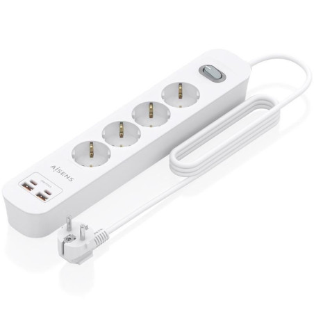 Regleta con interruptor aisens asps-2a2c12-w/ 4 tomas de corriente/ 2 usb - 2 usb tipo-c/ cable 1.4m/ blanco