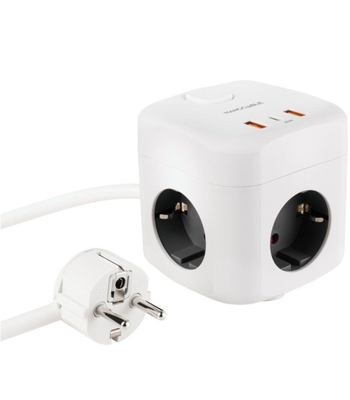 Regleta nanocable 10.37.0011/ 3 tomas de corriente/ 2 usb - 1 usb tipo-c/ cable 1.4m/ blanca