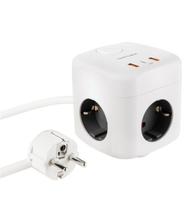 Regleta nanocable 10.37.0011/ 3 tomas de corriente/ 2 usb - 1 usb tipo-c/ cable 1.4m/ blanca