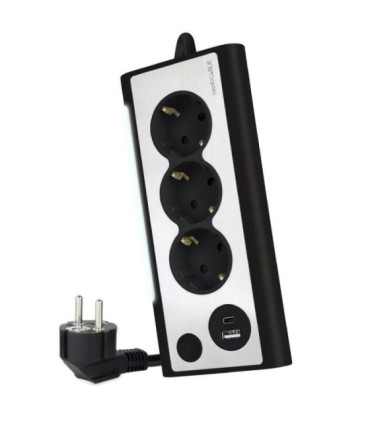 Regleta con interruptor nanocable 10.37.0013-bk/ 3 tomas de corriente/ 1 usb/ 1 usb tipo c/ cable 1.5m/ negro