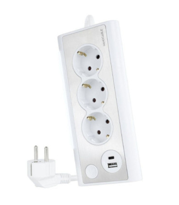 Regleta con interruptor nanocable 10.37.0013-w/ 3 tomas de corriente/ 1 usb/ 1 usb tipo-c/ cable 1.5m/ blanca
