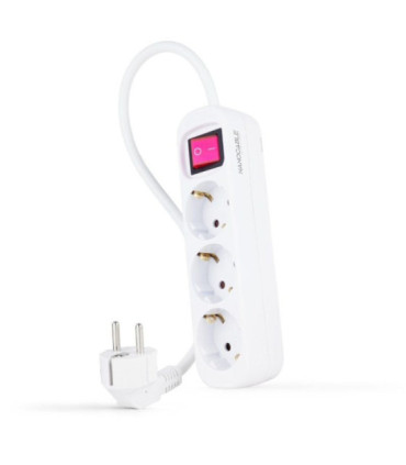Regleta con interruptor nanocable 10.38.0003/ 3 tomas de corriente/ cable 1.4m/ blanca
