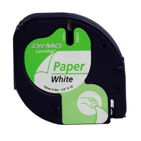 Cinta rotuladora adhesiva de papel dymo 59421/ para letratag/ 12mm x 4m/ blanca