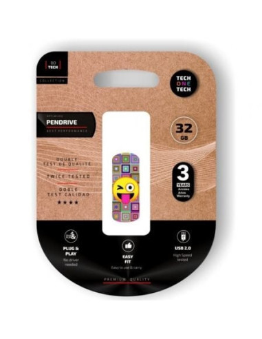 Pendrive 32gb tech one tech emoji guiño usb 2.0