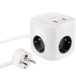 Regleta nanocable 10.37.0011/ 3 tomas de corriente/ 2 usb - 1 usb tipo-c/ cable 1.4m/ blanca