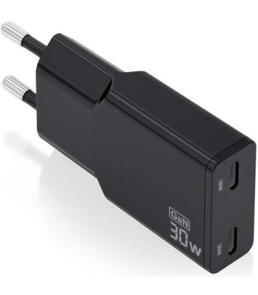 Cargador de pared gan aisens asch-30w2p049-bk/ 2xusb tipo-c/ 30w/ negro