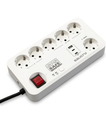 Regleta con interruptor salicru safe master+/ 5 tomas de corriente/ 1 master/ 2 usb tipo-c/ 1 usb/ cable 1.4m/ blanca