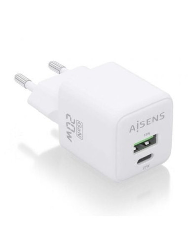 Cargador gan de pared aisens asch-20w2p010-w/ 1xusb tipo-c/ 1xusb/ 20w