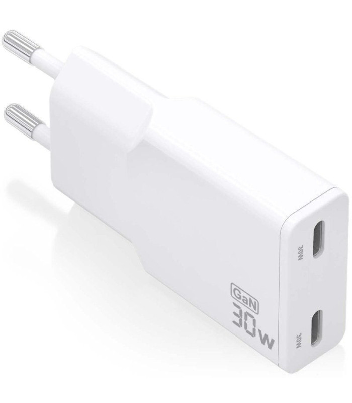 Cargador de pared gan aisens asch-30w2p048-w/ 2xusb tipo-c/ 30w/ blanco