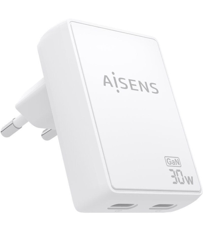 Cargador de pared gan aisens asch-30w2p075-w/ 2xusb tipo-c/ 30w/ blanco