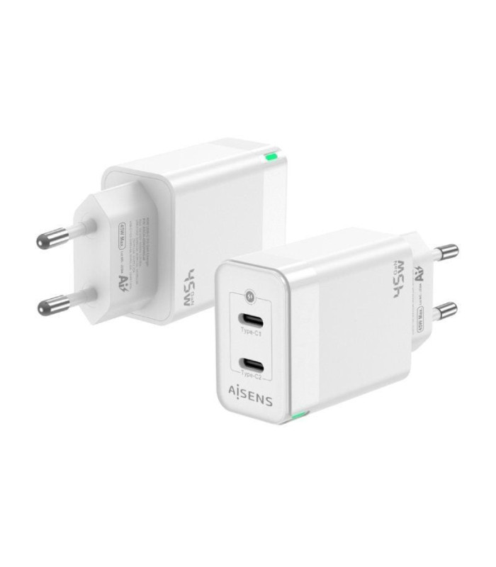 Cargador de pared gan aisens asch-45w2p005-w/ 2xusb tipo-c/ 45w