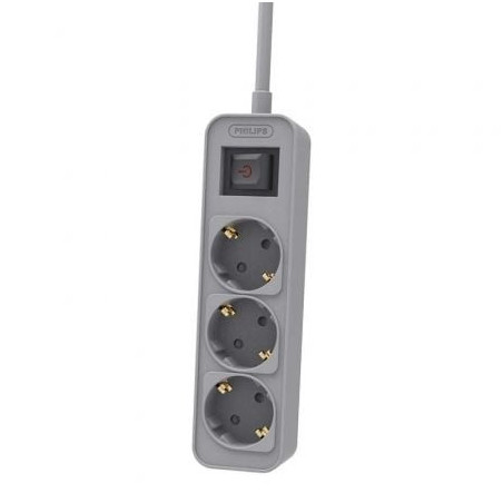 Regleta con interruptor philips chp2134g/ 3 tomas de corriente/ cable 1.5m/ gris