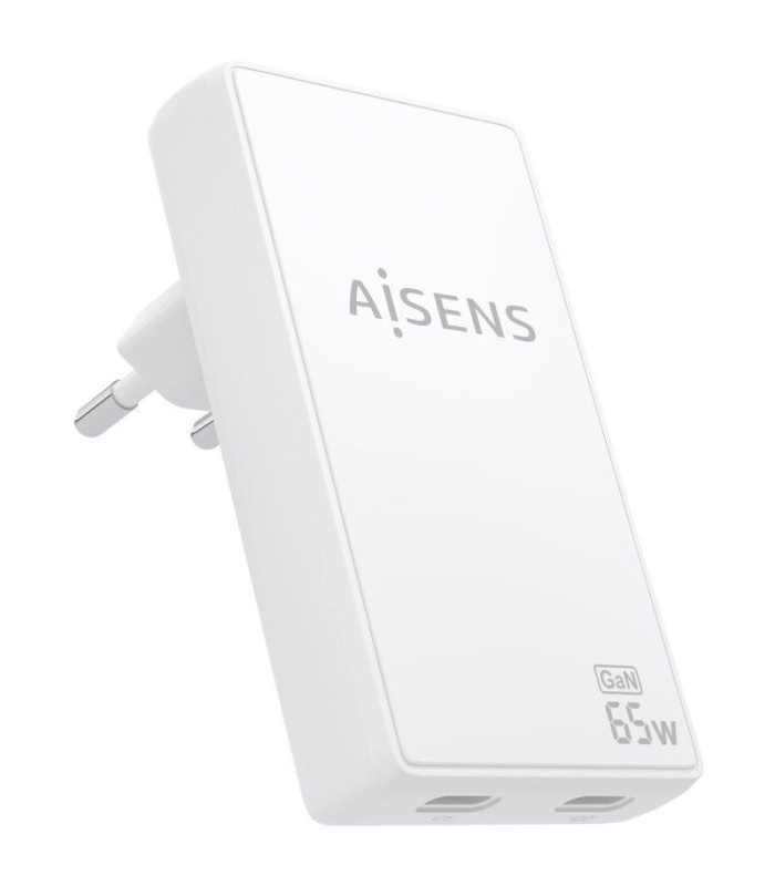 Cargador de pared gan aisens asch-65w2p077-w/ 2xusb tipo-c/ 65w/ blanco