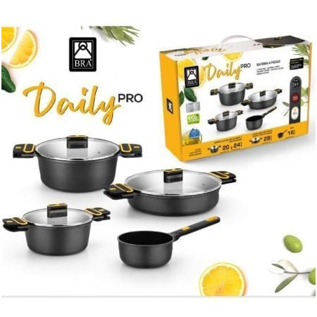Pack 4 cacerolas bra daily pro/ ø16cm/ ø20cm/ ø24cm/ ø28cm/ apta para inducción