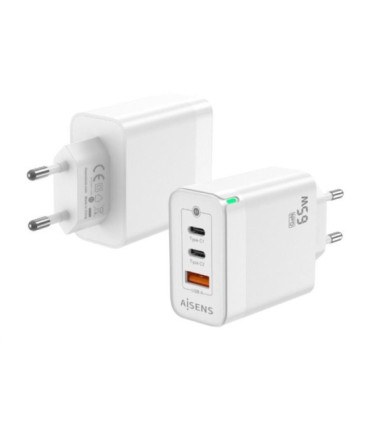 Cargador de pared gan aisens asch-65w3p007-w/ 2xusb tipo-c/ 1x usb/ 65w