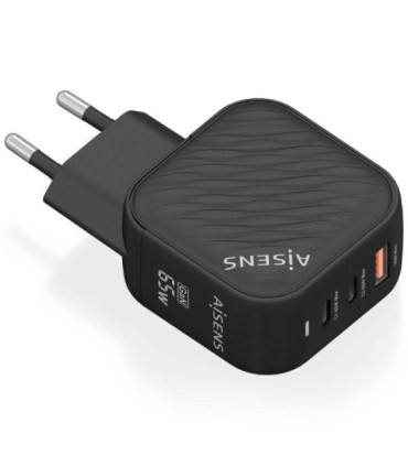 Cargador de pared gan aisens asch-65w3p027-bk/ 2xusb tipo-c/ 1xusb/ 65w