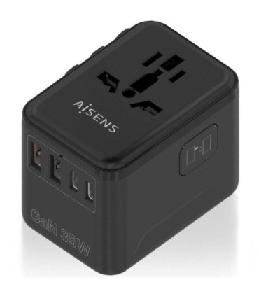 Cargador de pared universal gan para viaje aisens asps-2a3c09-bk/ toma de corriente universal/ 3xusb tipo-c/ 2xusb/ 35w