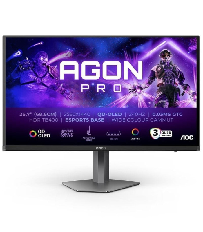 Monitor gaming aoc ag276qzd2 26.5'/ wqhd/ multimedia/ 0.03ms/ 240hz/ qd-oled/ regulable en altura/ negro