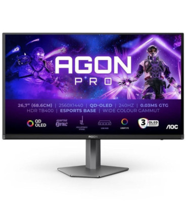 Monitor gaming aoc ag276qzd2 26.5'/ wqhd/ multimedia/ 0.03ms/ 240hz/ qd-oled/ regulable en altura/ negro
