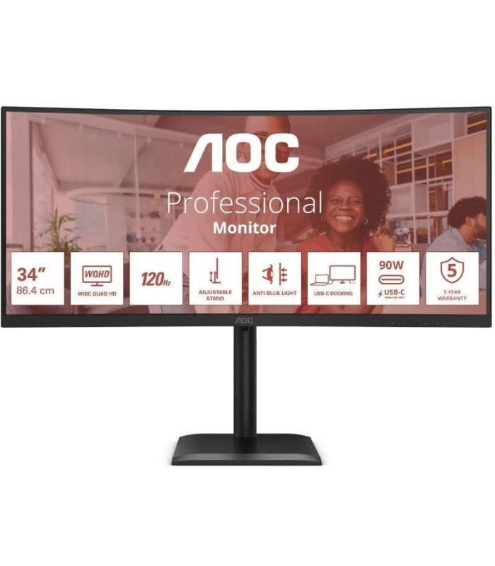 Monitor profesional ultrapanorámico curvo aoc cu34e4cv 34'/ wqhd/ multimedia/ regulable en altura/ negro