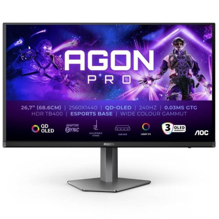 Monitor gaming aoc ag276qzd2 26.5'/ wqhd/ multimedia/ 0.03ms/ 240hz/ qd-oled/ regulable en altura/ negro