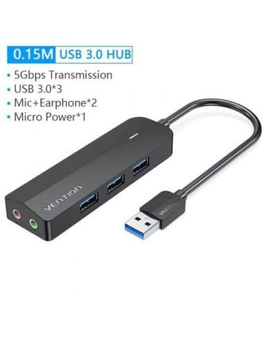 Hub usb 3.0 con tarjeta de sonido vention chibb/ 3xusb/ 1xmicrousb pd