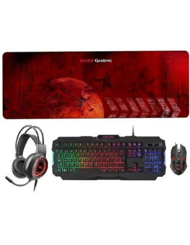 Pack gaming mars gaming mcprgb2/ teclado rgb + ratón óptico + alfombrilla xxl + auriculares