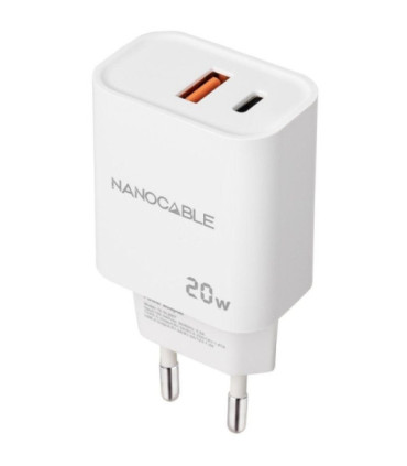 Cargador de pared nanocable 10.10.2007/ 1xusb/ 1xusb tipo-c/ 20w/ blanco