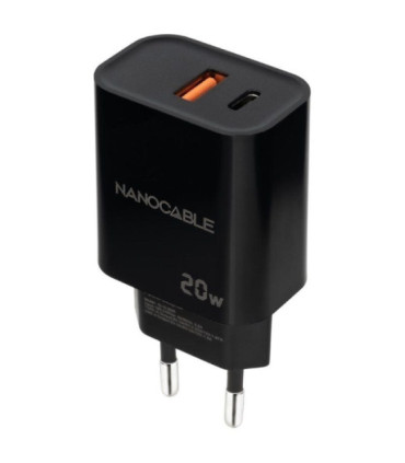 Cargador de pared nanocable 10.10.2008/ 1xusb/ 1xusb tipo-c/ 20w/ negro