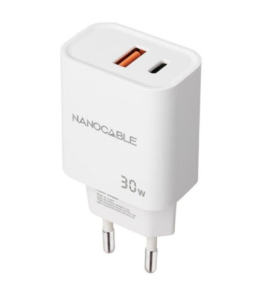 Cargador de pared nanocable 10.10.2011/ 1xusb/ 1xusb tipo-c/ 30w/ blanco