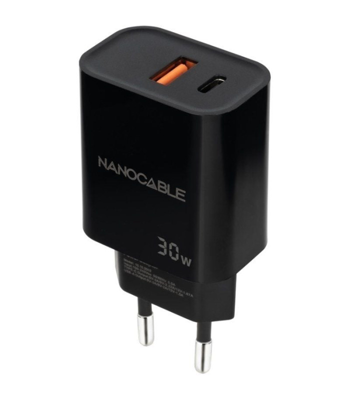 Cargador de pared nanocable 10.10.2012/ 1xusb/ 1xusb tipo-c/ 30w/ negro