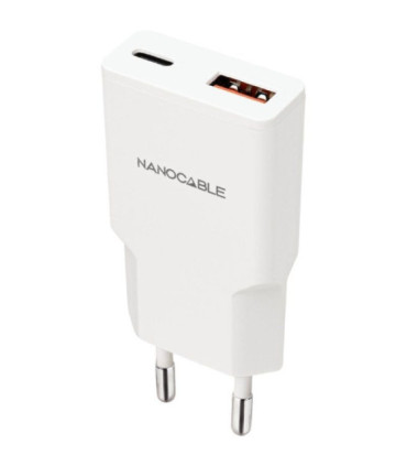 Cargador de pared nanocable 10.10.2022/ 1xusb tipo-c/ 1xusb/ 20w/ blanco