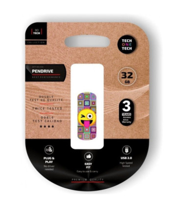 Pendrive 32gb tech one tech emoji guiño usb 2.0