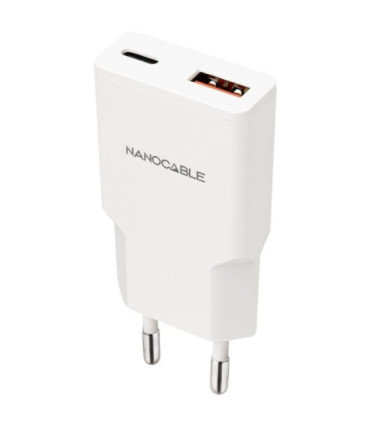 Cargador de pared nanocable 10.10.2028/ 1xusb tipo-c/ 1xusb macho/ 30w/ blanco